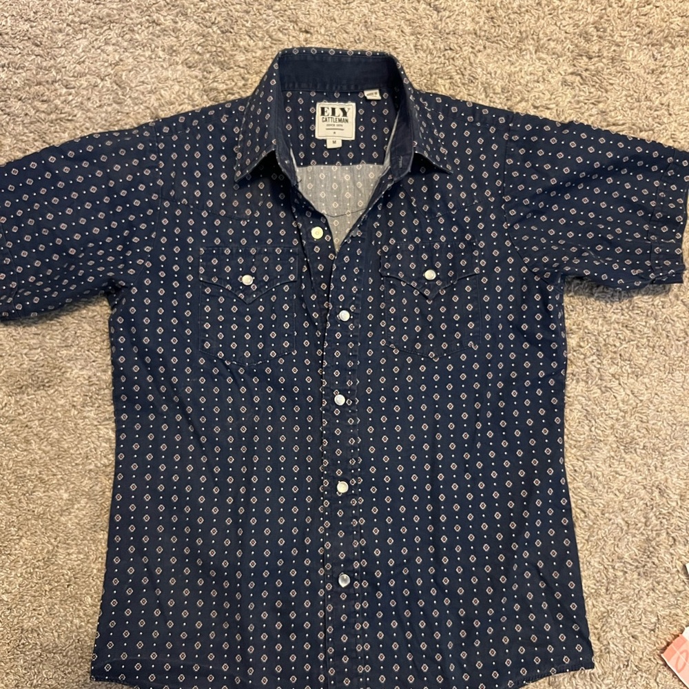 Ely Cattleman Navy Geometric Button Down Shirt